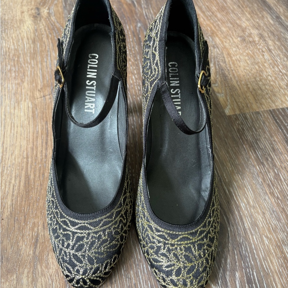 Colin Stuart Black with Gold Embroidered Mary Jane Heels